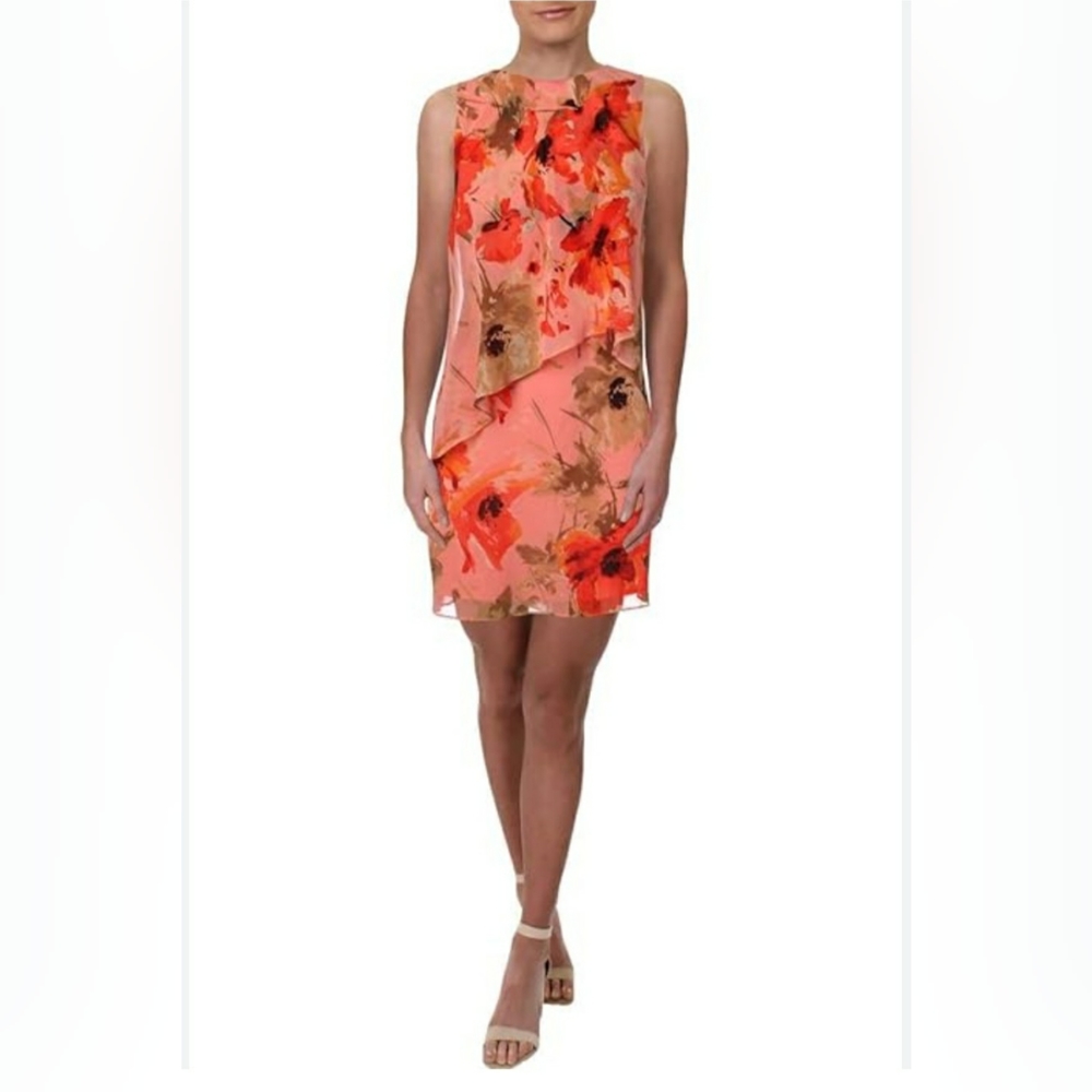 Lauren Ralph Lauren Floral Chiffon Sleeveless Dress.